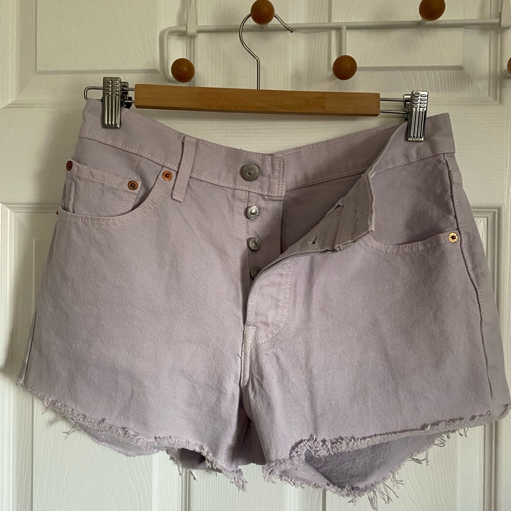 Levi's Women's 501 High Rise Original Denim Jean Shorts Lilac Button Fly 27